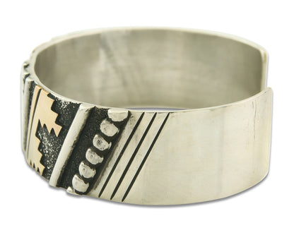 Navajo Bracelet Gold & 925 Silver Handmade 16mm Wide Artist Signed Thomas Singer