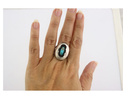 Navajo Ring 925 Sterling Turquoise Handmade Native Artist C.80's Size 8.25