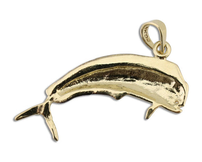 Men 14k Solid Gold Mahi Mahi Dorado Fish Pendant Medium Size 1/2 in x 1 1/2 in