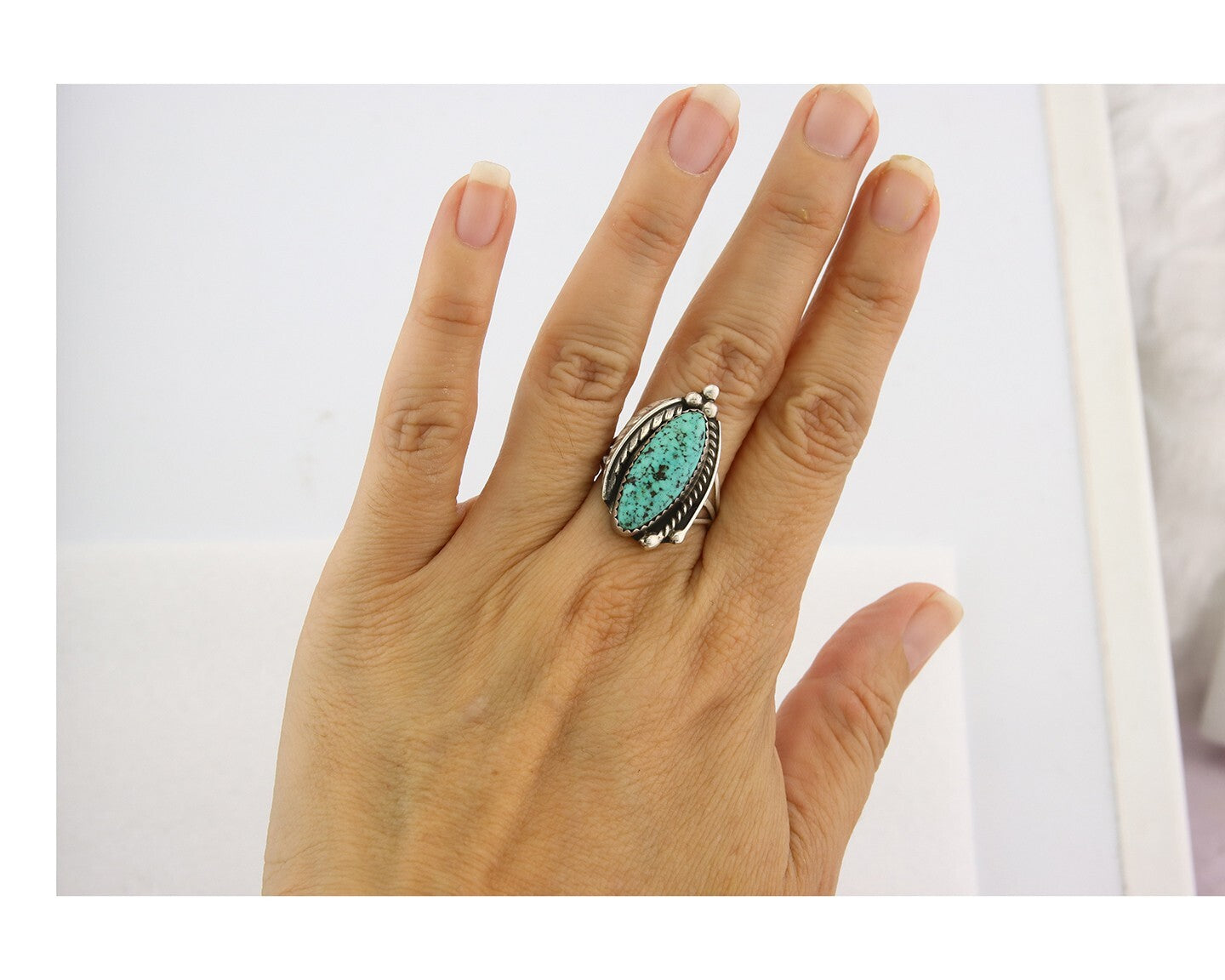 Vintage Navajo Ring 925 Sterling Silver Turquoise Handmade Size 8.5