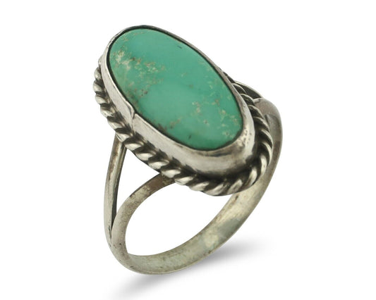Navajo Ring 925 Silver Natural Green Turquoise Native American Signed C.80's