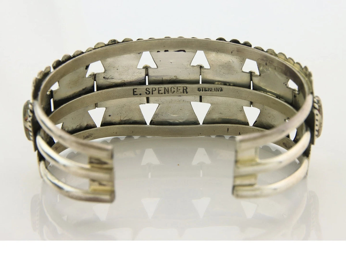 Navajo Cuff Bracelet Sterling Silver Turquoise Vintage Signed E Spencer