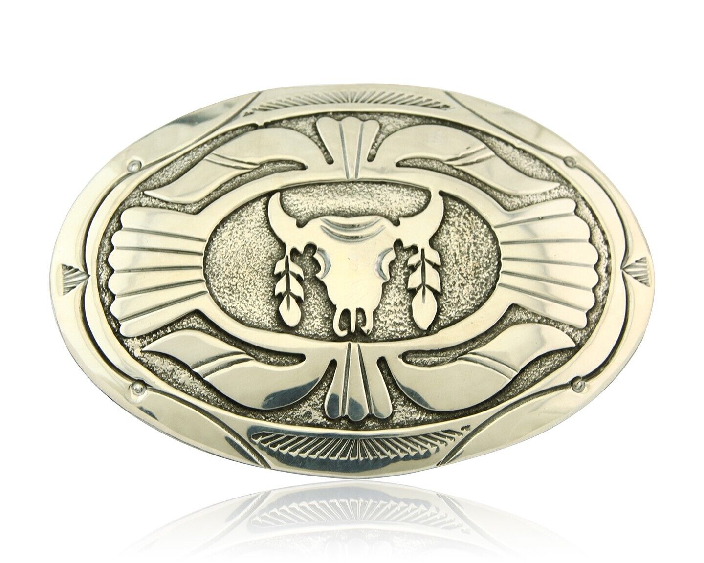 Navajo Belt Buckle 925 Sterling Silver Artist Signed Gene Gibson 2x3 in C.80's