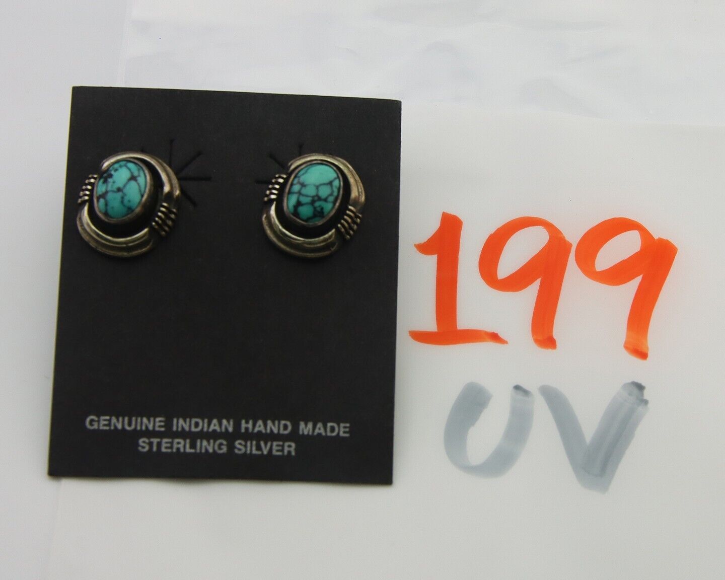 Navajo Earrings 925 Silver Natural Spiderweb Turquoise Artist Signed Yazzie C80s
