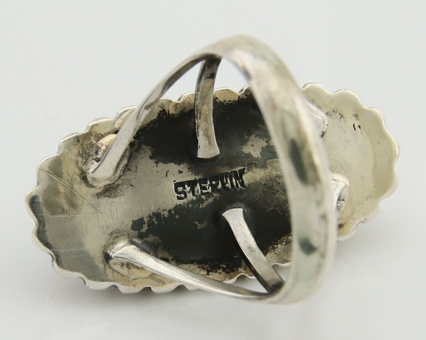 Navajo Shield Ring 925 Silver Arizona Turquoise Native Artist C.80's