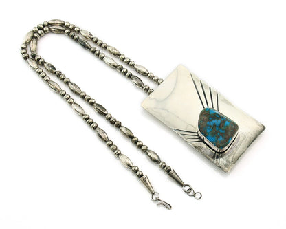 Navajo Bead Necklace 925 Sterling Silver Nugget Turquoise Vintage Signed C.80's