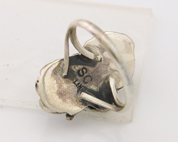 Navajo Ring 925 Silver Turquoise & Coral Artist Signed SC C.80's