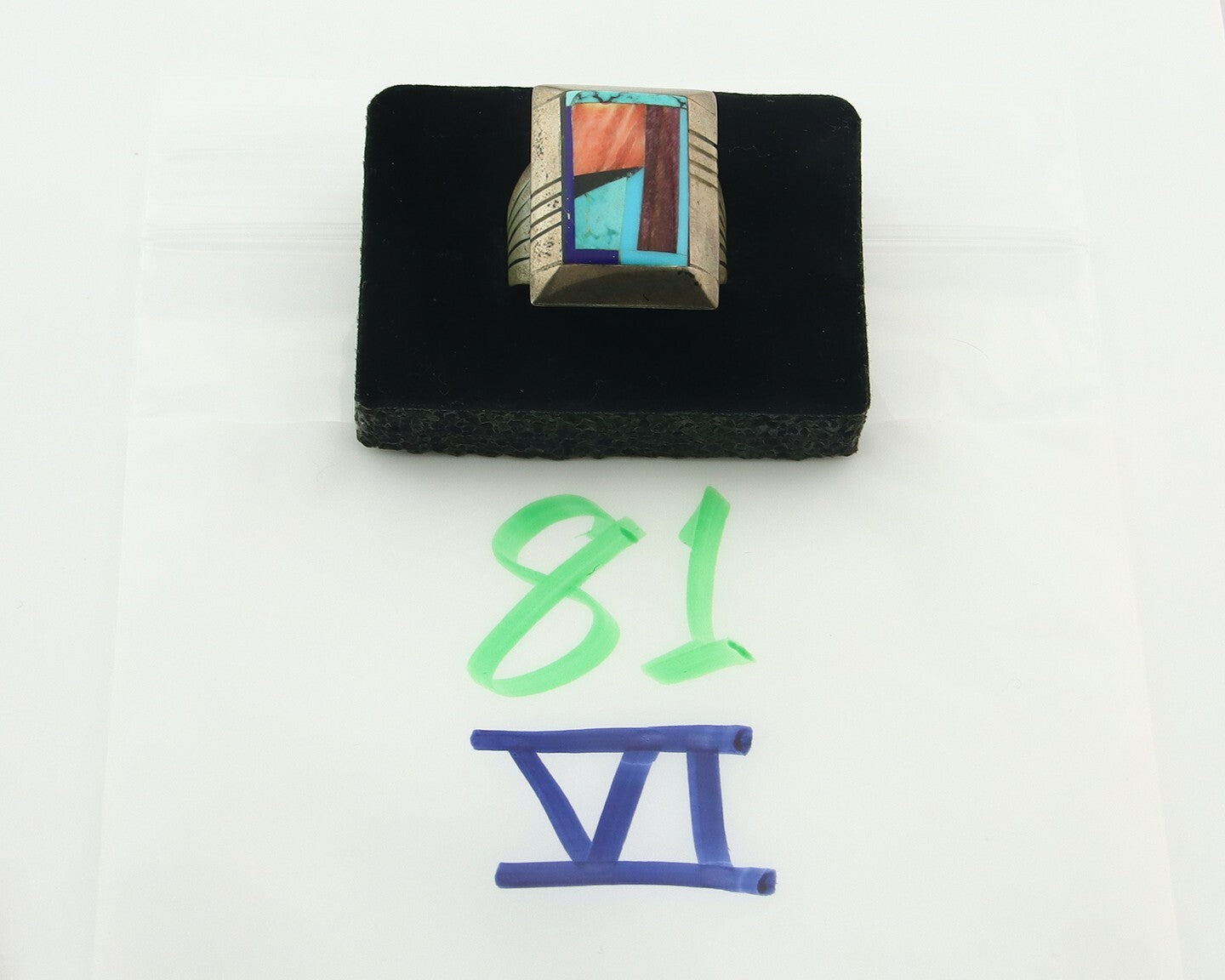Vintage Navajo Ring 925 Sterling Natural Gemstone Signed FY Size 11.5