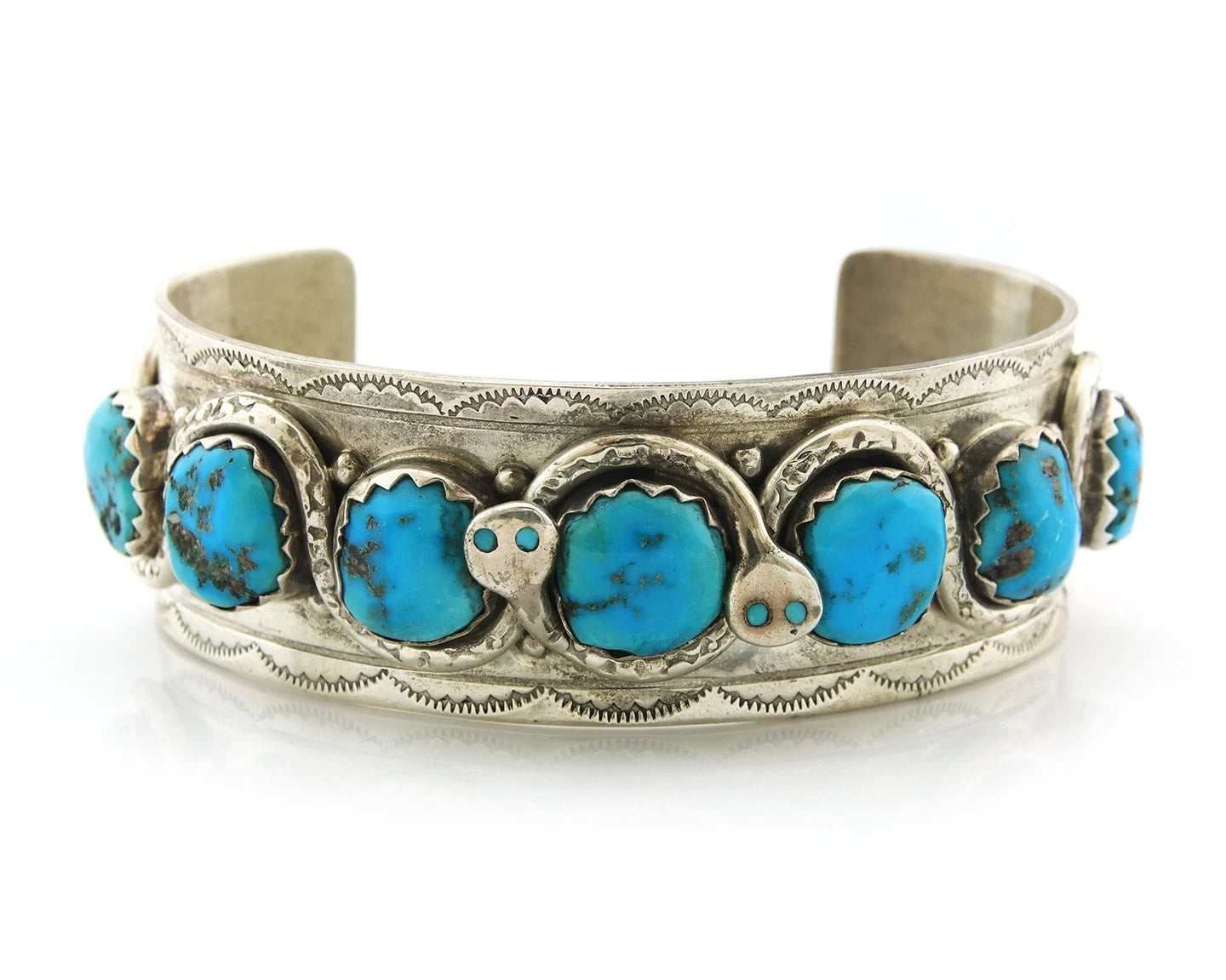 Men Zuni Cuff Bracelet Sterling Silver Turquoise Vintage Signed Effie Calavasa