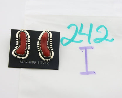 Navajo Earrings 925 Silver Natural Coral Artist Signed Charles Johnson C.80's