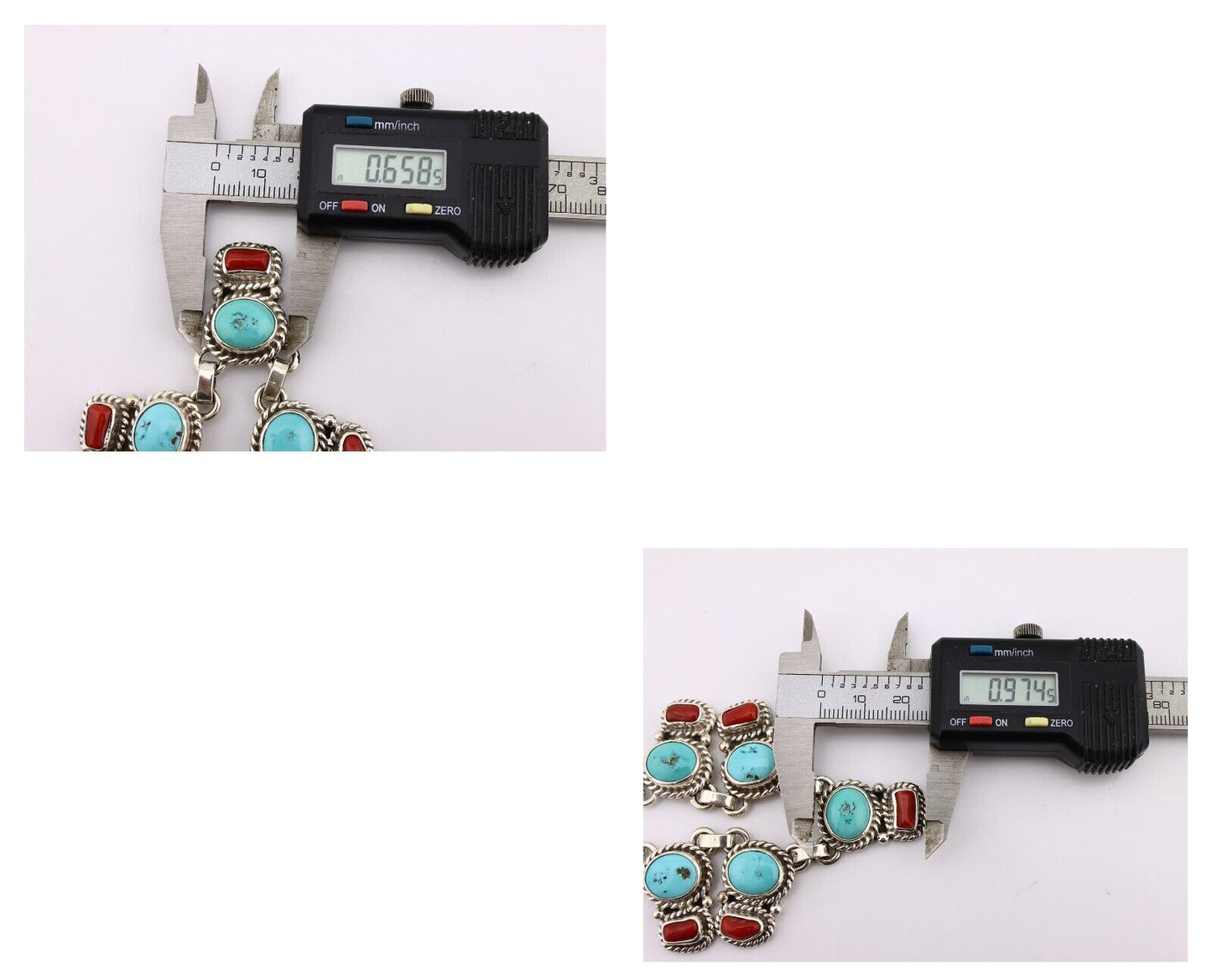 Navajo Necklace 925 Silver Natural Blue Turquoise & Coral Native American C80s