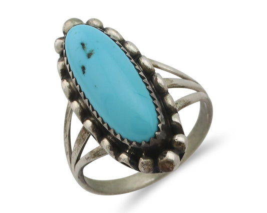 Navajo Ring .925 Silver Sleeping Beauty Turquoise Signed SkyStone Creations C80s