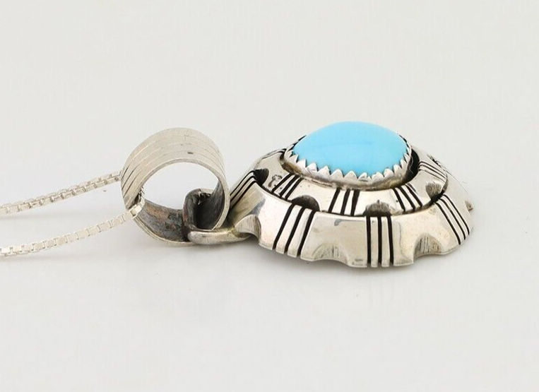 Navajo Necklace Pendant 925 Silver Turquoise Artist Signed S C.80's