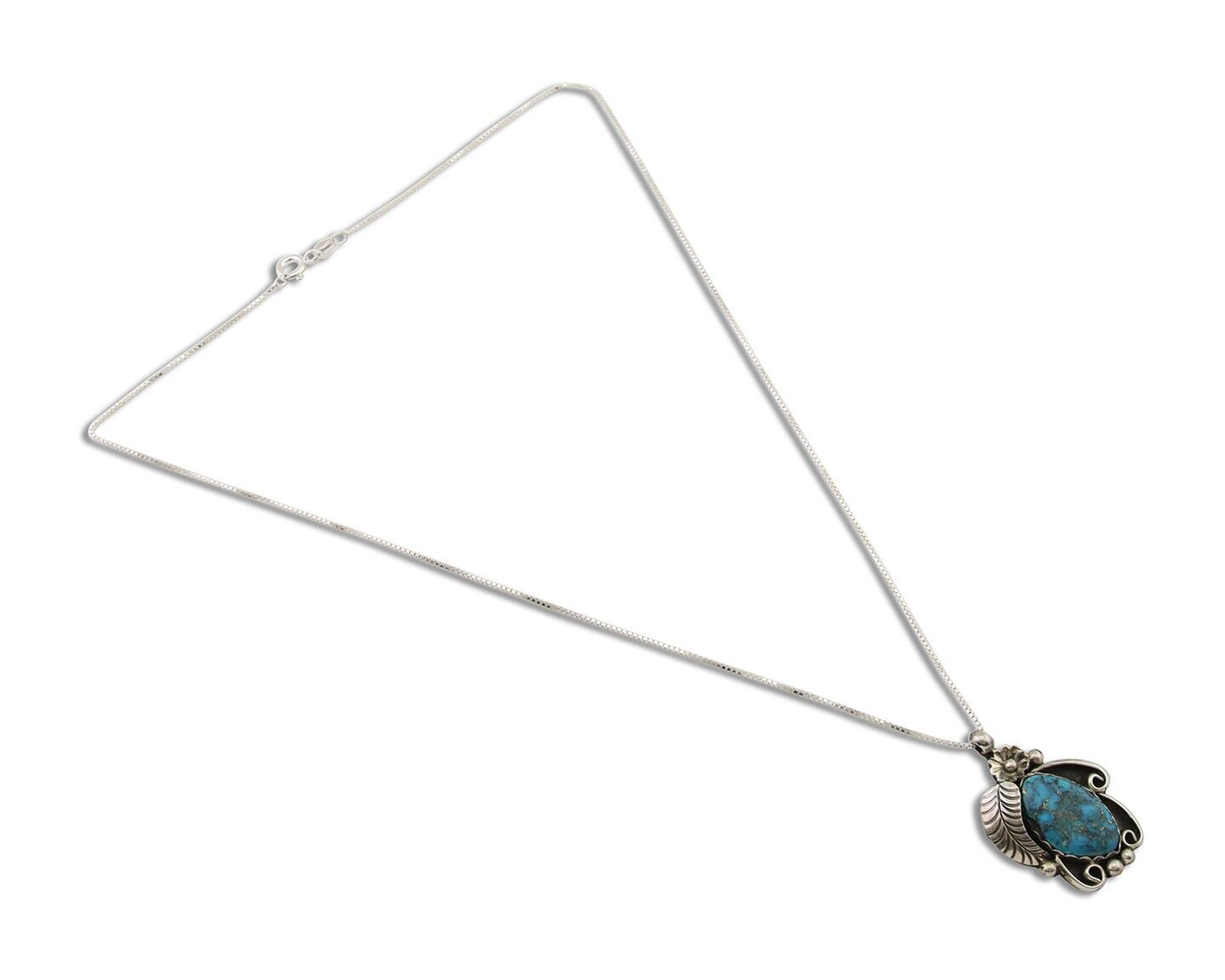 Navajo Necklace 925 Silver Natural Spiderweb Turquoise Native Artist C.80's