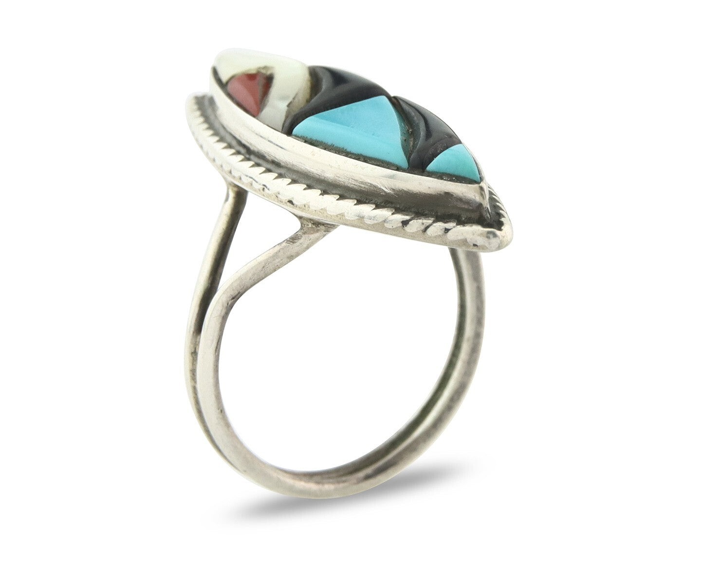 Vintage Zuni Ring 925 Sterling Silver Natural Gemstone Signed R & GT Size 7.0