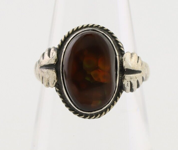 Navajo Handmade Ring 925 Silver Natural Fire Opal Native Artist Size 5.0 C.80's