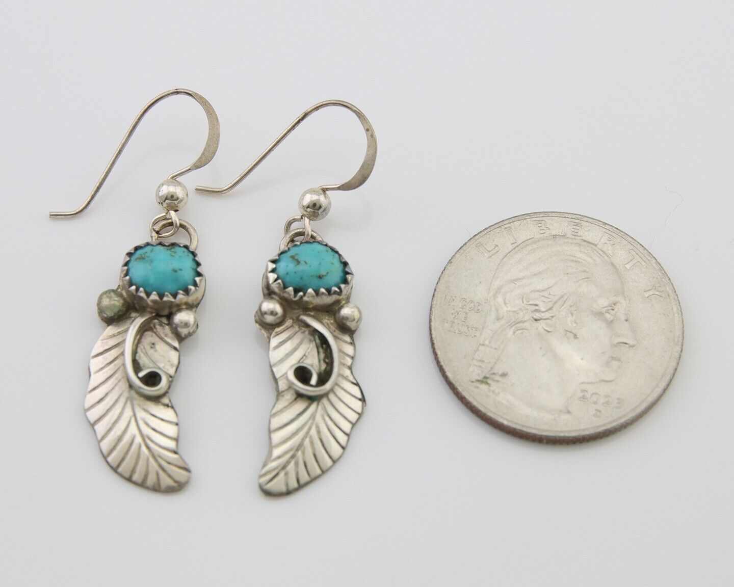 Navajo Dangle Earrings 925 Silver Natural Turquoise Artist Signed JB C.80's