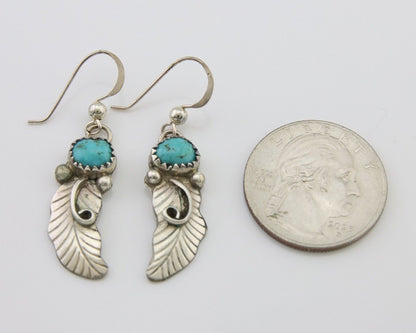 Navajo Dangle Earrings 925 Silver Natural Turquoise Artist Signed JB C.80's