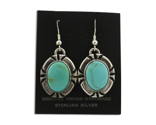 Navajo Handmade Earrings 925 Silver Natural Arizona Turquoise Signed Gecko C.80s