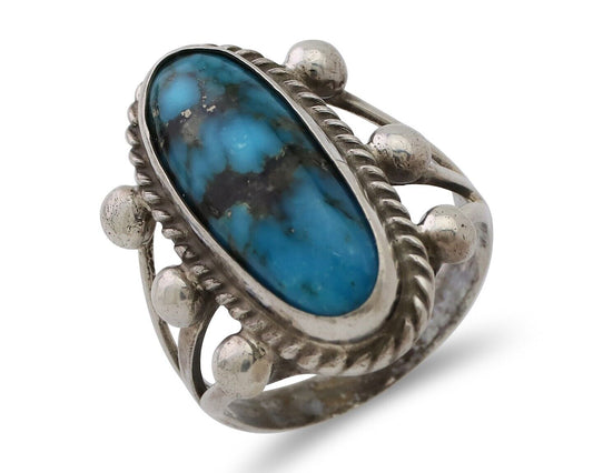 Navajo Ring 925 Silver Natural Kingman Turquoise Native American Artist C.80's