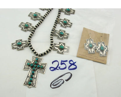 Navajo Cross Necklace Set Sterling Silver Turquoise Handmade Signed D Cadman
