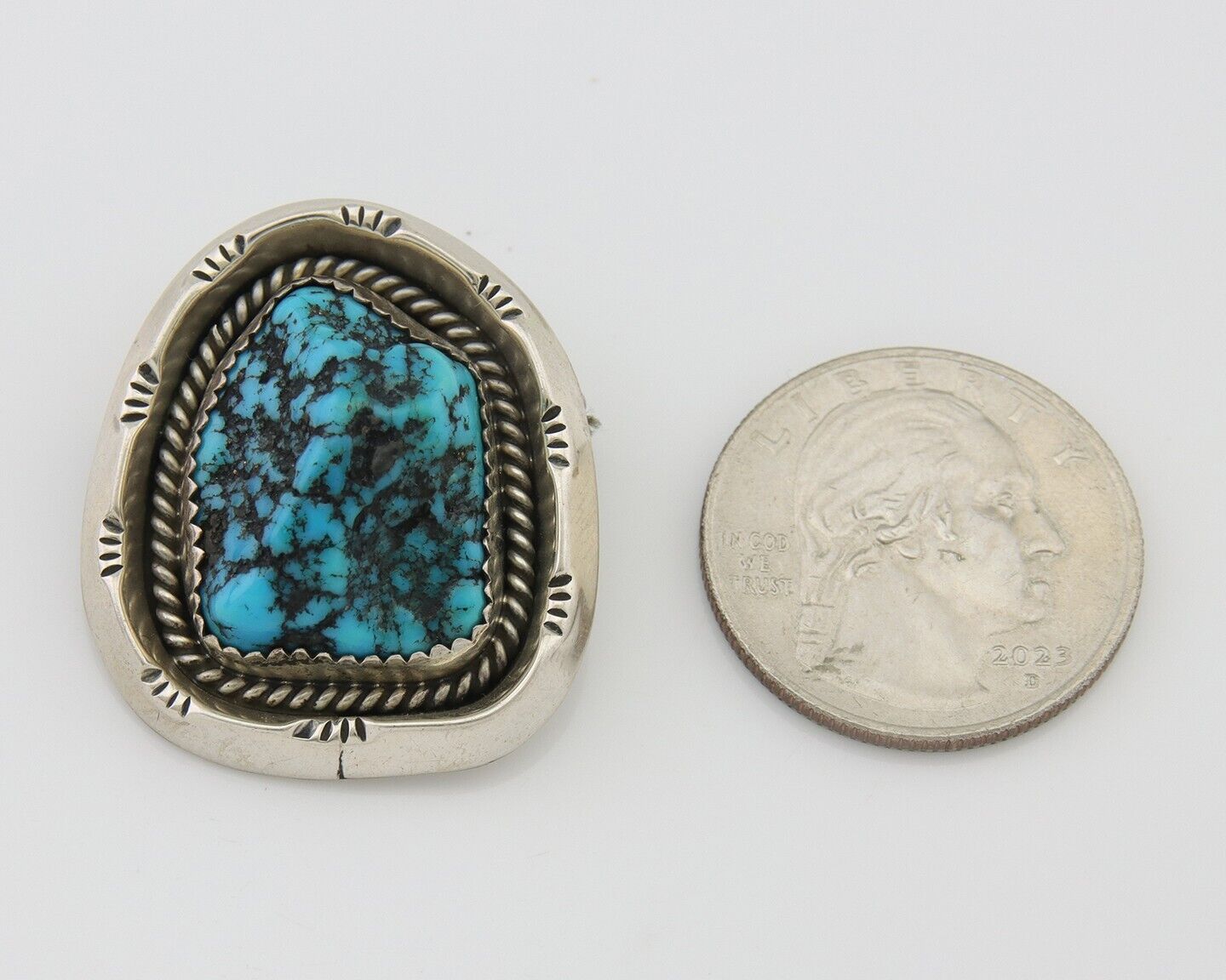Navajo Pin Pendant 925 Silver Sea Foam Turquoise Artist Signed Hyson Craig C.80s