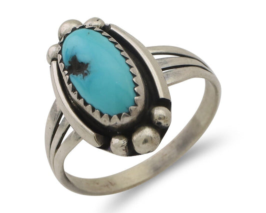 Navajo Ring 925 Silver Sleeping Beauty Turquoise Artist Signed SC C.80's