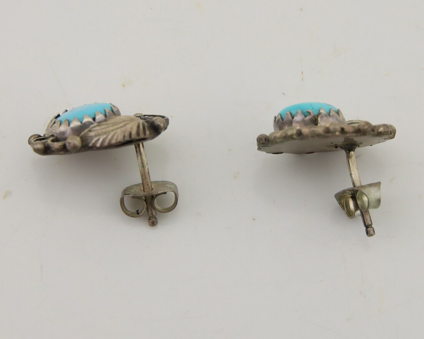 Navajo Handmade Earrings 925 Silver Natural Turquoise Native American Artist 80s
