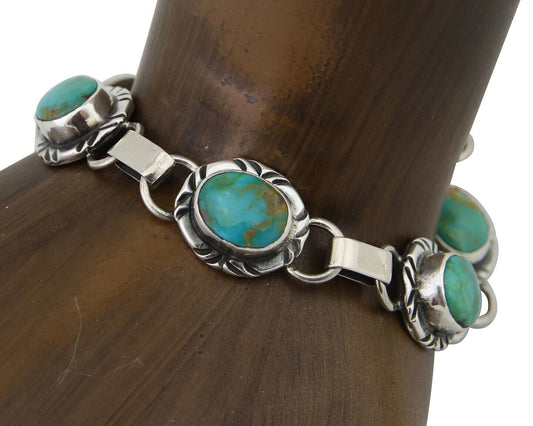 Navajo Bracelet 925 Silver Natural Blue Turquoise Native American Artist C.80's