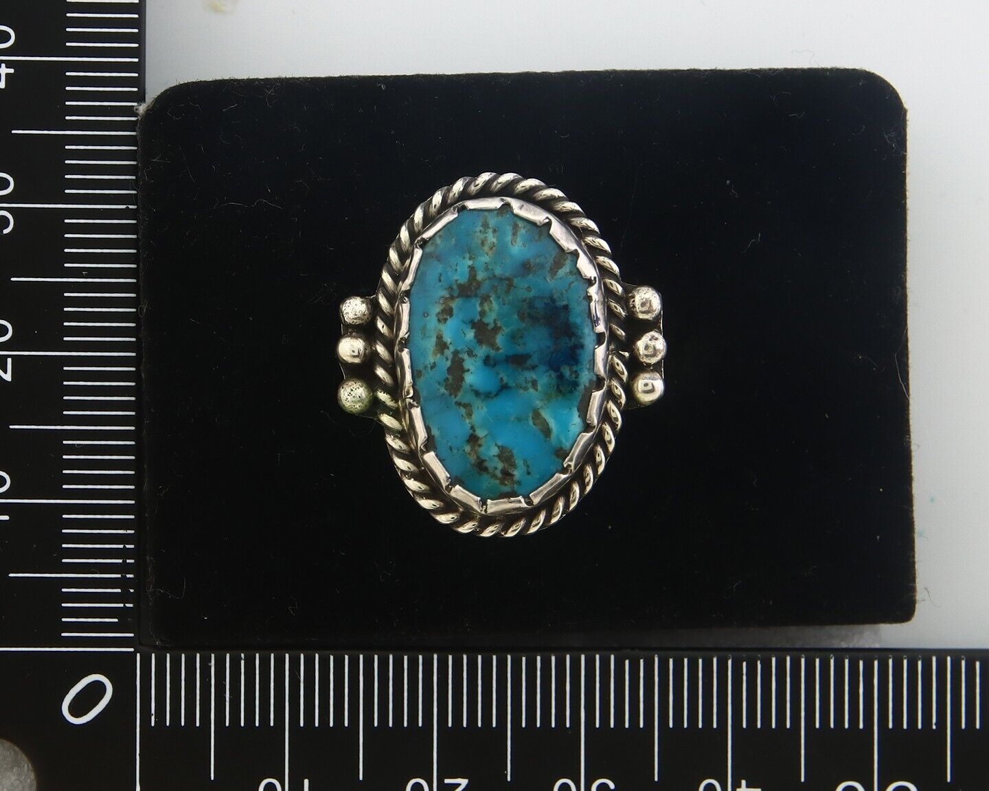 Navajo Ring 925 Sterling Turquoise Handmade Native Artist C.80's Size 7.5