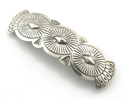 Vintage Navajo Barrette 925 Sterling Silver Hand Stamped Authentic Native Artist