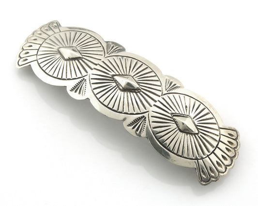 Vintage Navajo Barrette 925 Sterling Silver Hand Stamped Authentic Native Artist