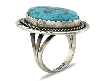 Navajo Ring 925 Silver Natural Mined Morenci Turquoise Signed Platero C.80's