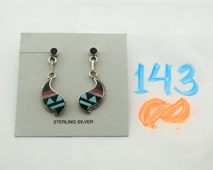 Navajo Dangle Earrings Sterling Silver Gemstone Vintage Signed SB