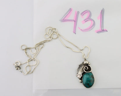 Navajo Necklace Pendant 925 Silver Natural Turquoise Signed Nelson C.80's