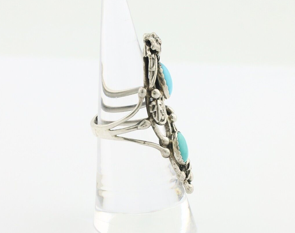 Navajo Ring 925 Silver Sleeping Beauty Turquoise Artist Signed C.80's