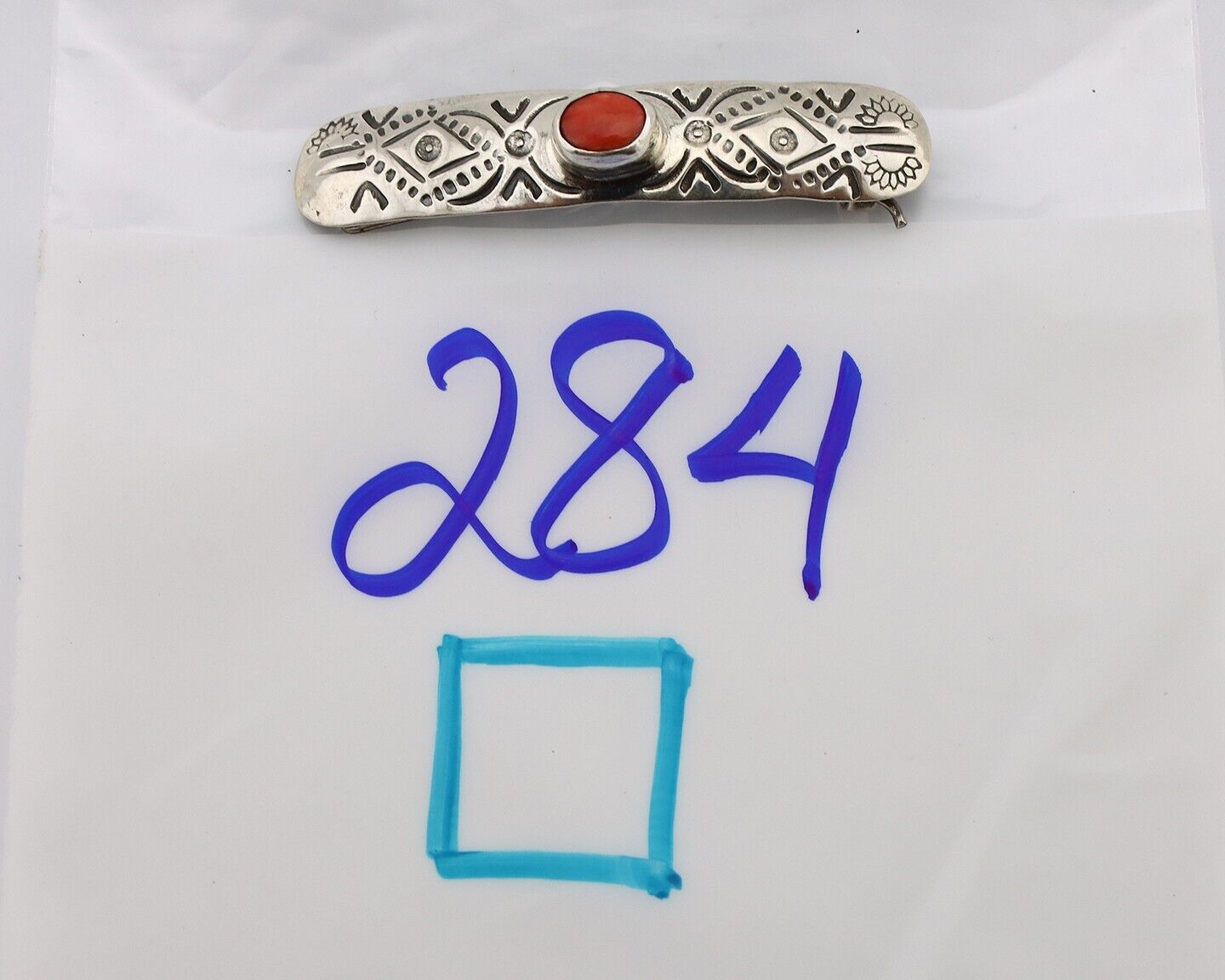 Women Navajo Hair Clip Barrette 925 Silver White Red Spiney Oyster Native Artist