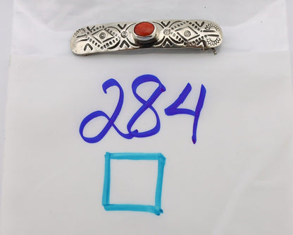 Women Navajo Hair Clip Barrette 925 Silver White Red Spiney Oyster Native Artist