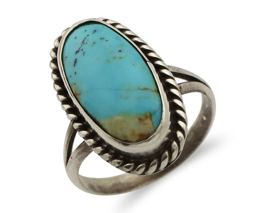 Navajo Ring 925 Silver Kingman Turquoise Artist Signed M Montoya C.80's