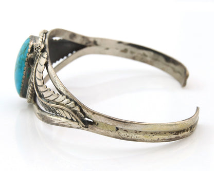 Navajo Bracelet Sterling Silver Turquoise Hand Stamped Native American Artist