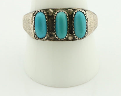 Zuni Ring .925 Silver Natural Sleeping Beauty Turquoise Signed R. LULE C.80's