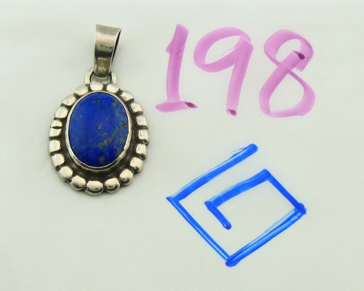 Navajo Pendant 925 Sterling Silver Natural Lapis Vintage Signed Rabbit Stick