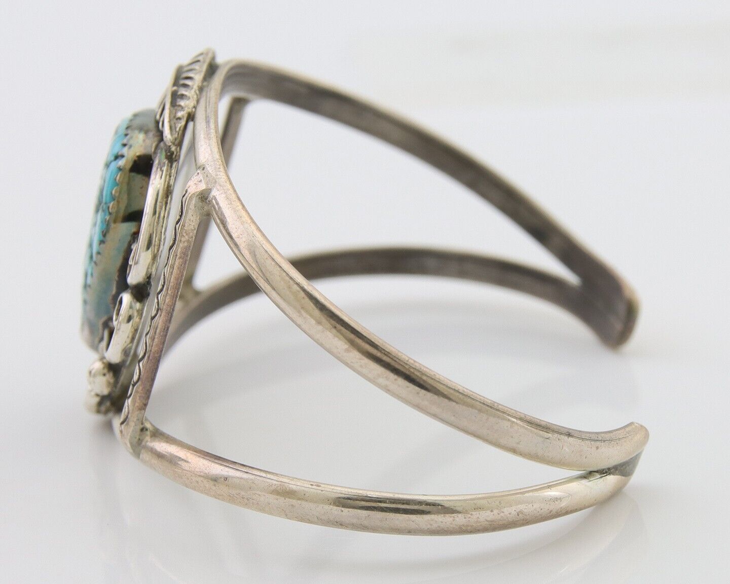 Navajo Bracelet 925 Silver Blue Nugget Turquoise Artist Signed AJ C.80's