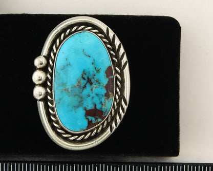 Navajo Ring 925 Sterling Natural Blue Turquoise Signed Ben S C.80's Size 11