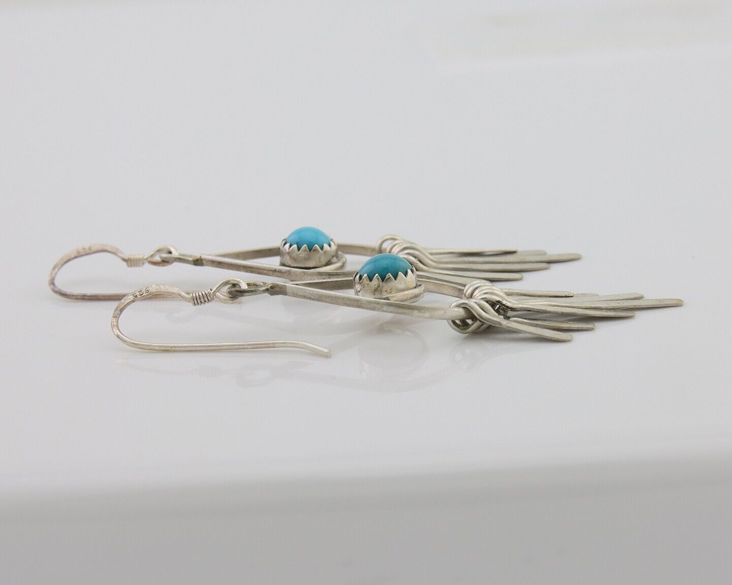 Navajo Dangle Earrings 925 Silver Natural Turquoise Artist Signed JB C.80's