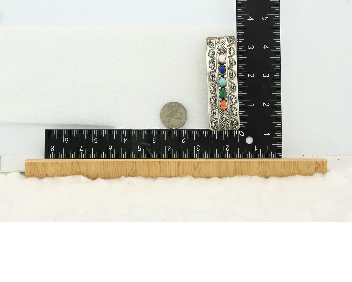 Navajo Barrette Sterling Silver Gemstones Hand Stamped Vintage Native Artist