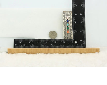 Navajo Barrette Sterling Silver Gemstones Hand Stamped Vintage Native Artist