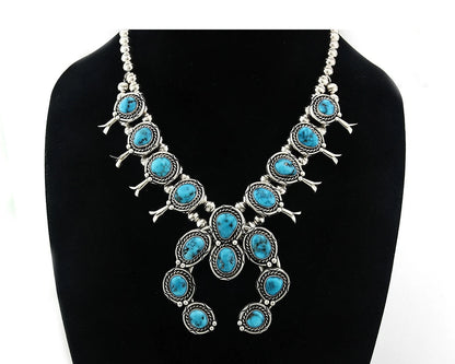 Navajo Necklace Earring Set Sterling Silver Vintage Morenci Turquoise Handmade