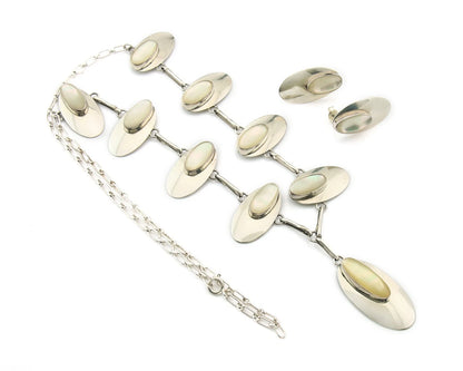 Navajo Necklace Earring Set Sterling Silver Pearl Vintage Artist Signed RW