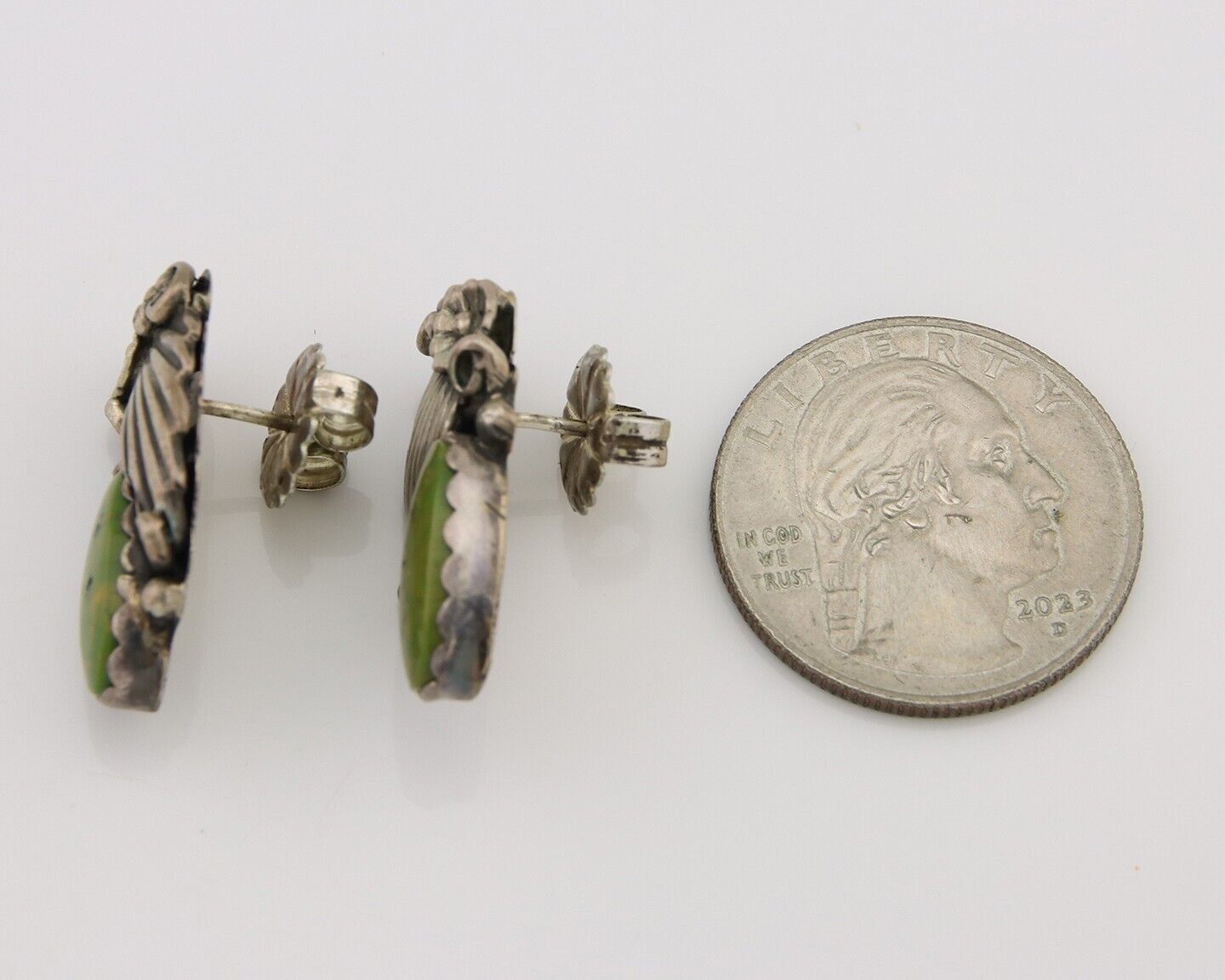 Navajo Handmade Earrings 925 Silver Natural Turquoise Native Artist C.80's